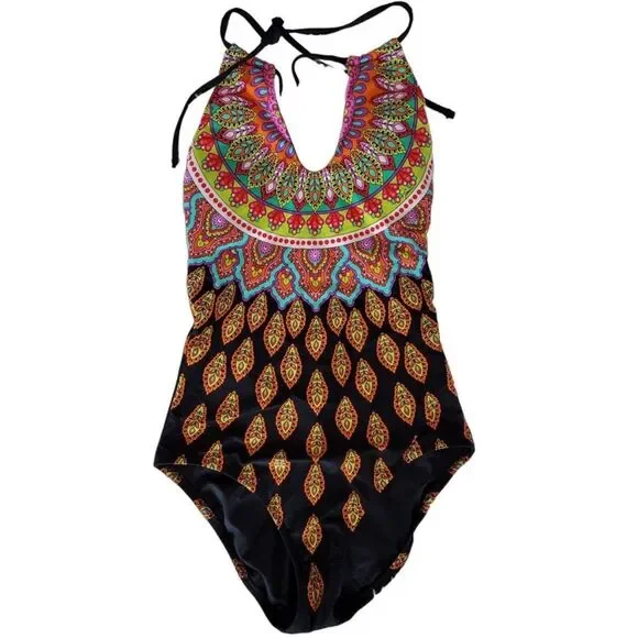 Trina Turk Moroccan Medallion Goddess High-Neck One Piece Swimsuit Bathing Suit One Pieces